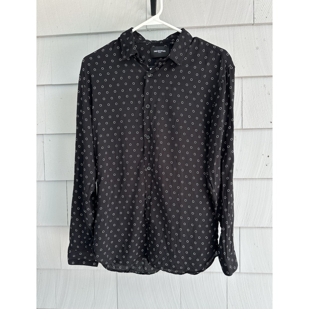 The Kooples Paris Women's Black Relaxed Button-Up Shirt Small Circle Print